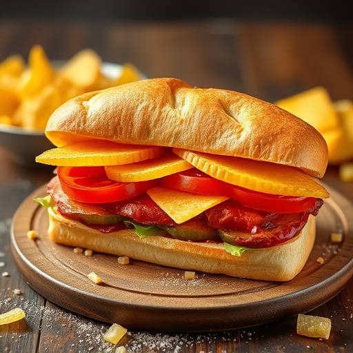 A kota, a quarter loaf of bread filled with layers of fillings such as chips, atchar, polony, and cheese