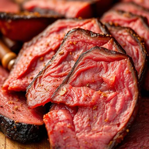 Close-up of sliced Biltong, showcasing the texture and spices.